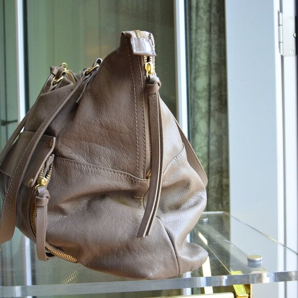 Kooba Tote Handbag Shopper Everette Leather Taupe Gray Zippers Tassels Large - Picture 4 of 16